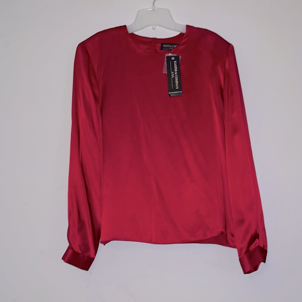 Kasper Vtg Silk Back Button Blouse Burgundy Merlot Cranberry